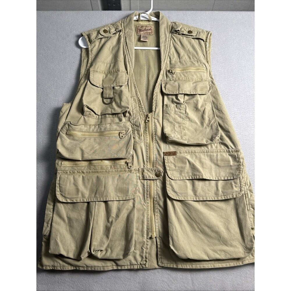 Woolrich Vest 584 Straw Mens Medium Outdoor Hunting Fishing Safari Cotton EUC